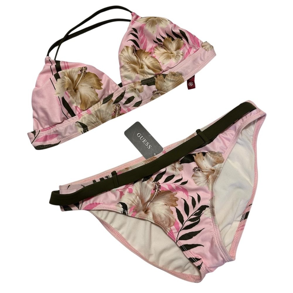Guess Vintage Pink and Olive Green Floral Bikini SZ L